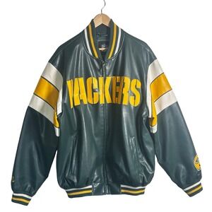 NFL Green Bay Packers Vintage G-III Faux Leather Varsity Jacket Size Large 90s
